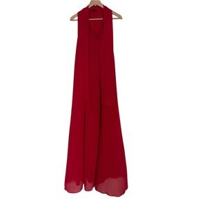 RW&CO Red Sleeveless Maxi Dress M Neck Tie Chiffon Formal‎ Evening Gown